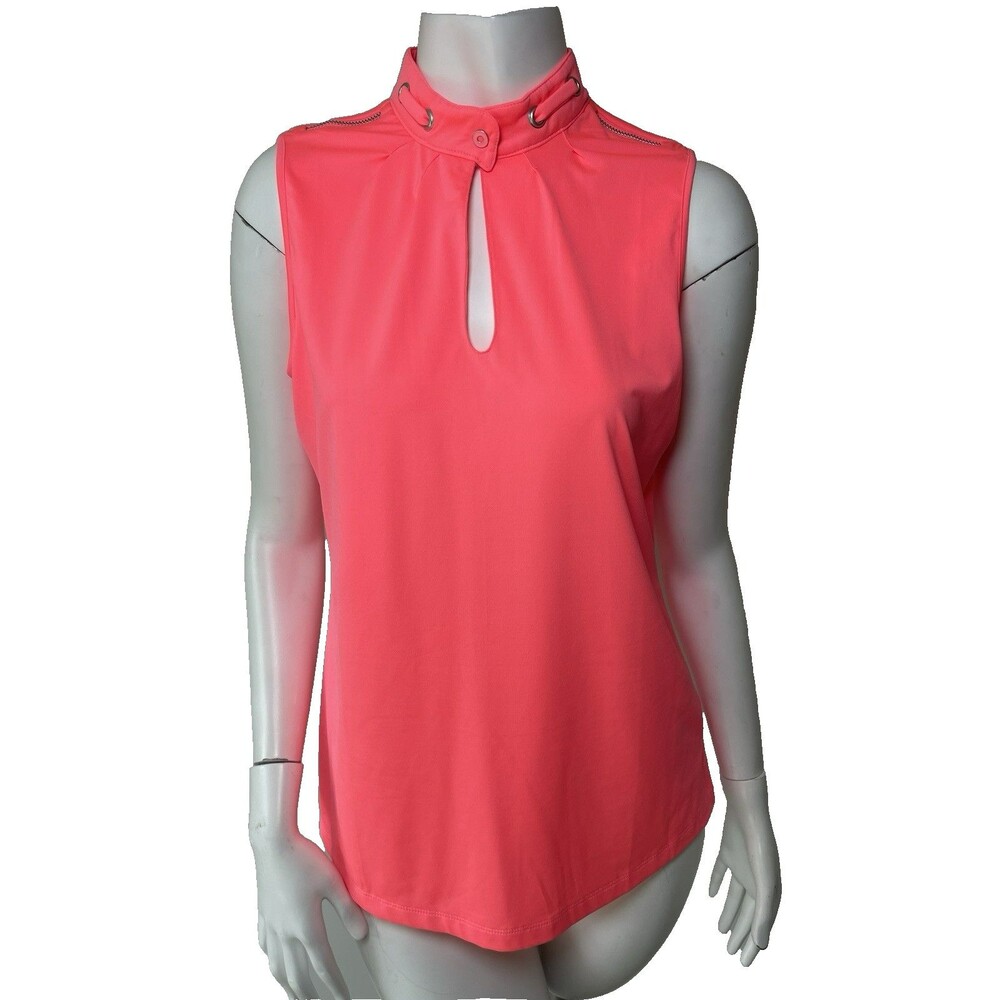Jamie Sadock Golf Shirt Tank Top Keyhole Mock Snap Neck‎ Women's M Stretchy Neon
